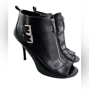 Michael Kors Black Leather Open Toe Ankle Boot Bootie Sandal Heels Pump 7